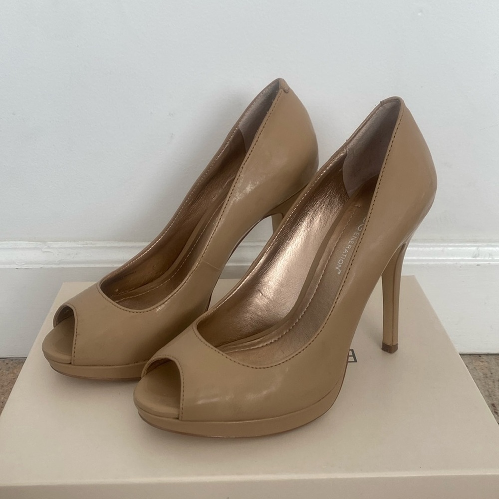 BCBGeneration Nude Patent Peep Toe Pumps